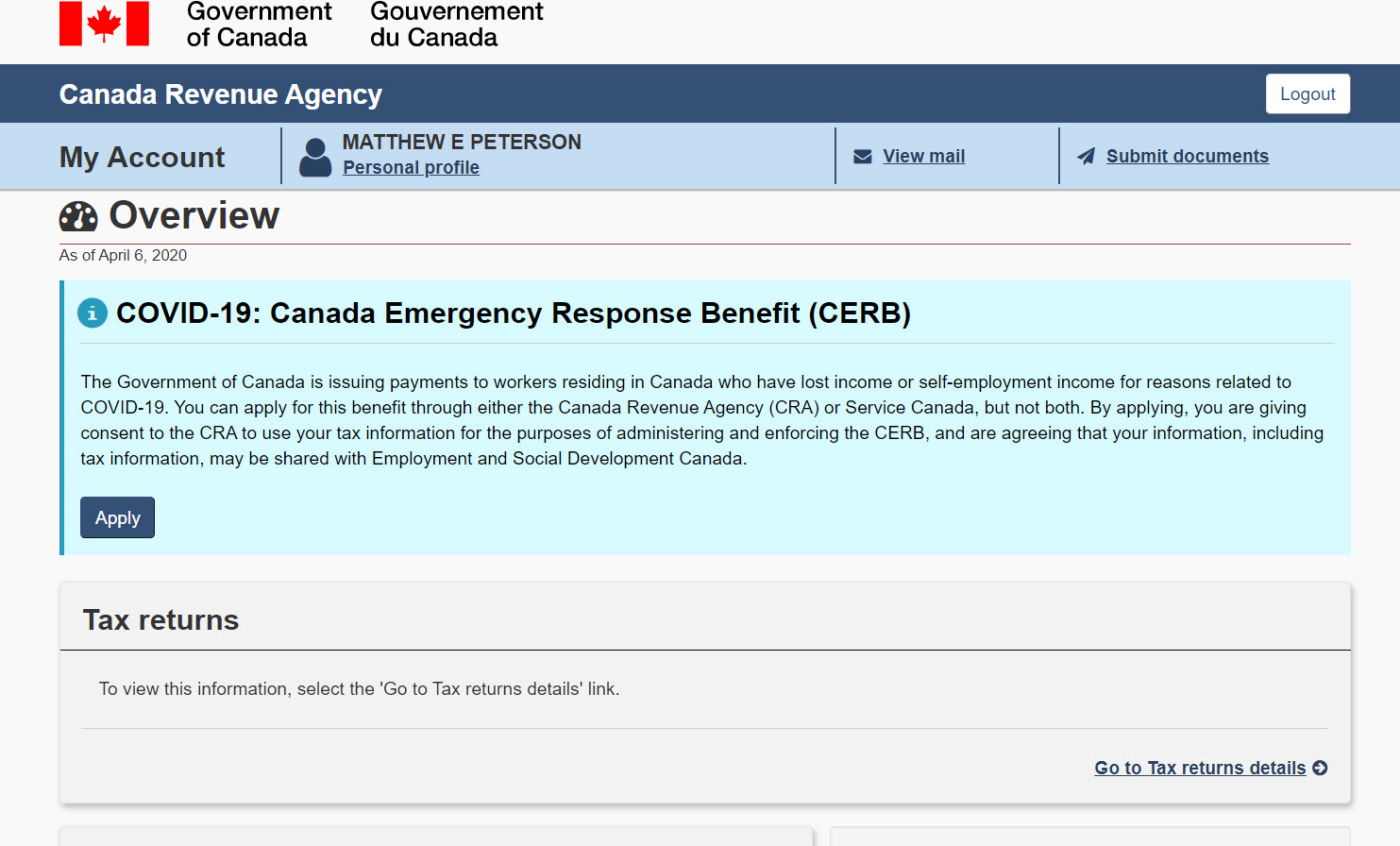 CRA Account apply now