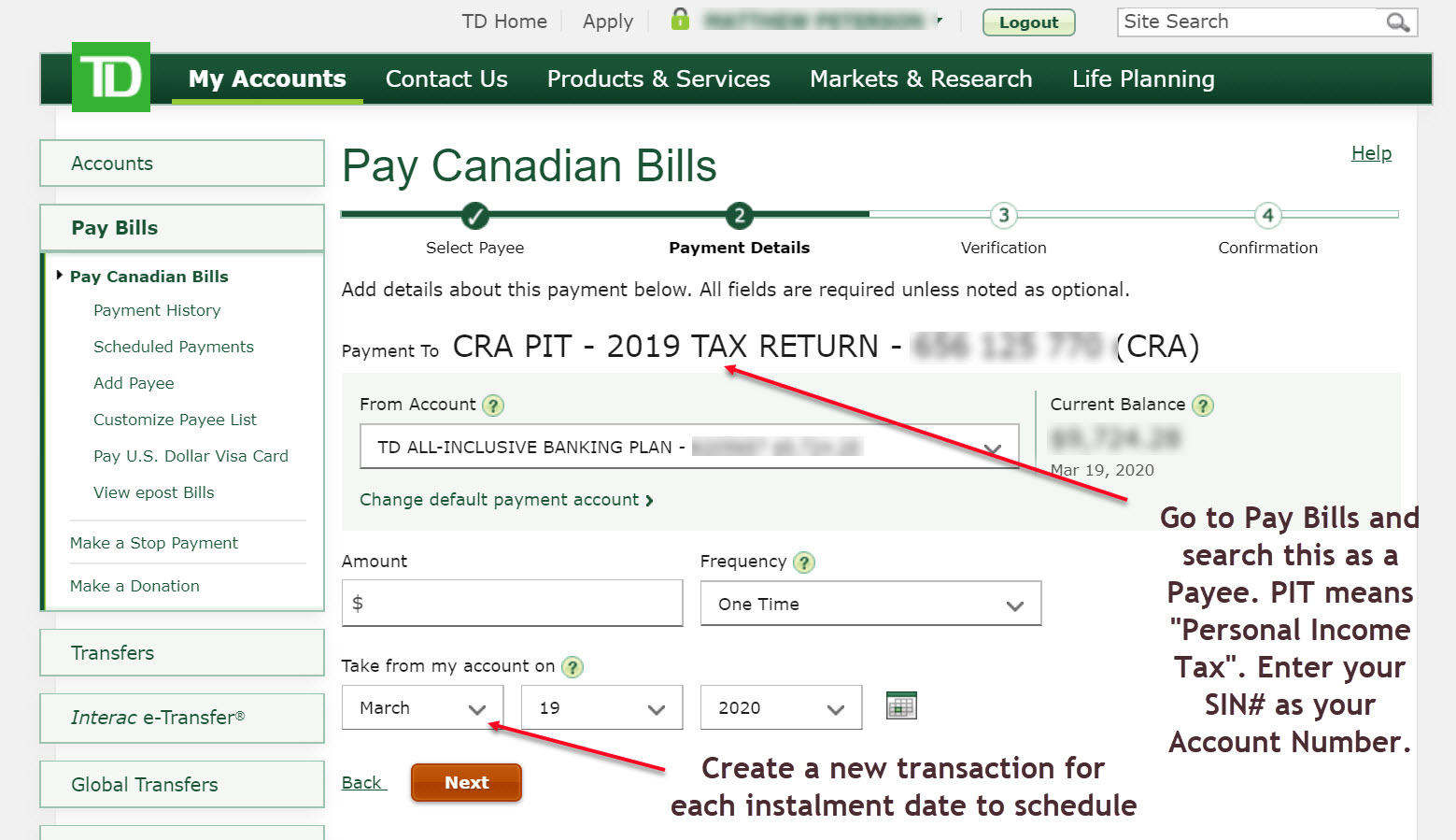 TD pay bills